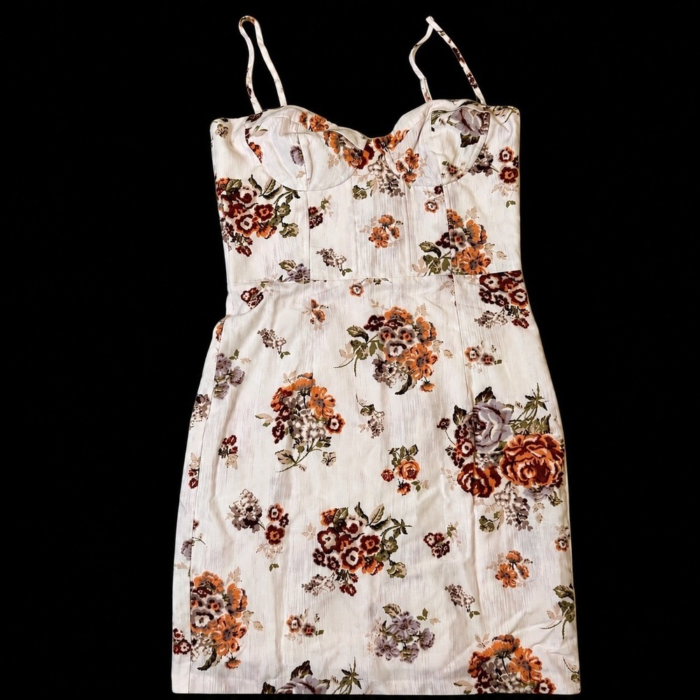 H&M | Floral Bustier Mini Dress | Cream and Orange | NWT